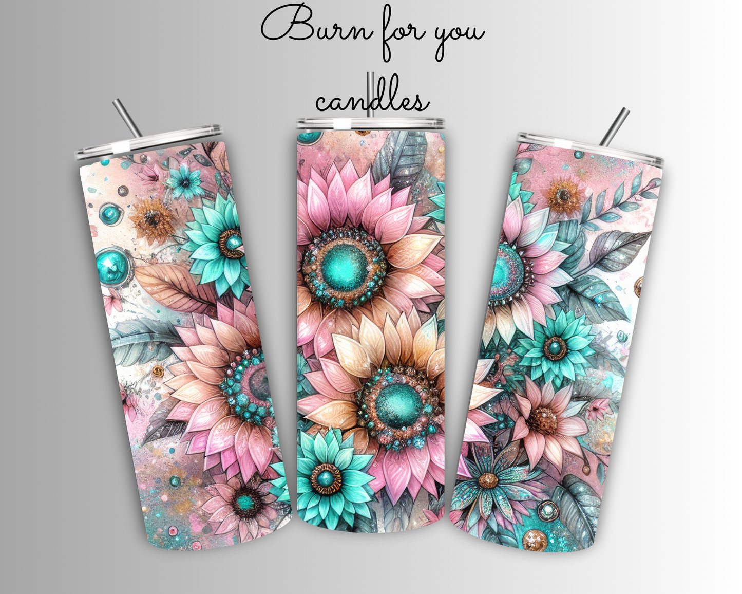 Teal, pink glitter sunflowers