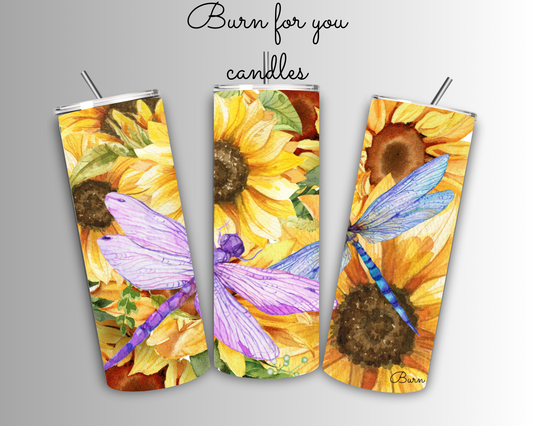 Dragonflies on sunflowers